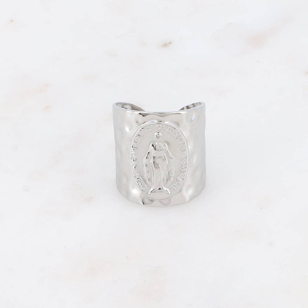 Wide ring - the Madonna with prayer inscription: Gold