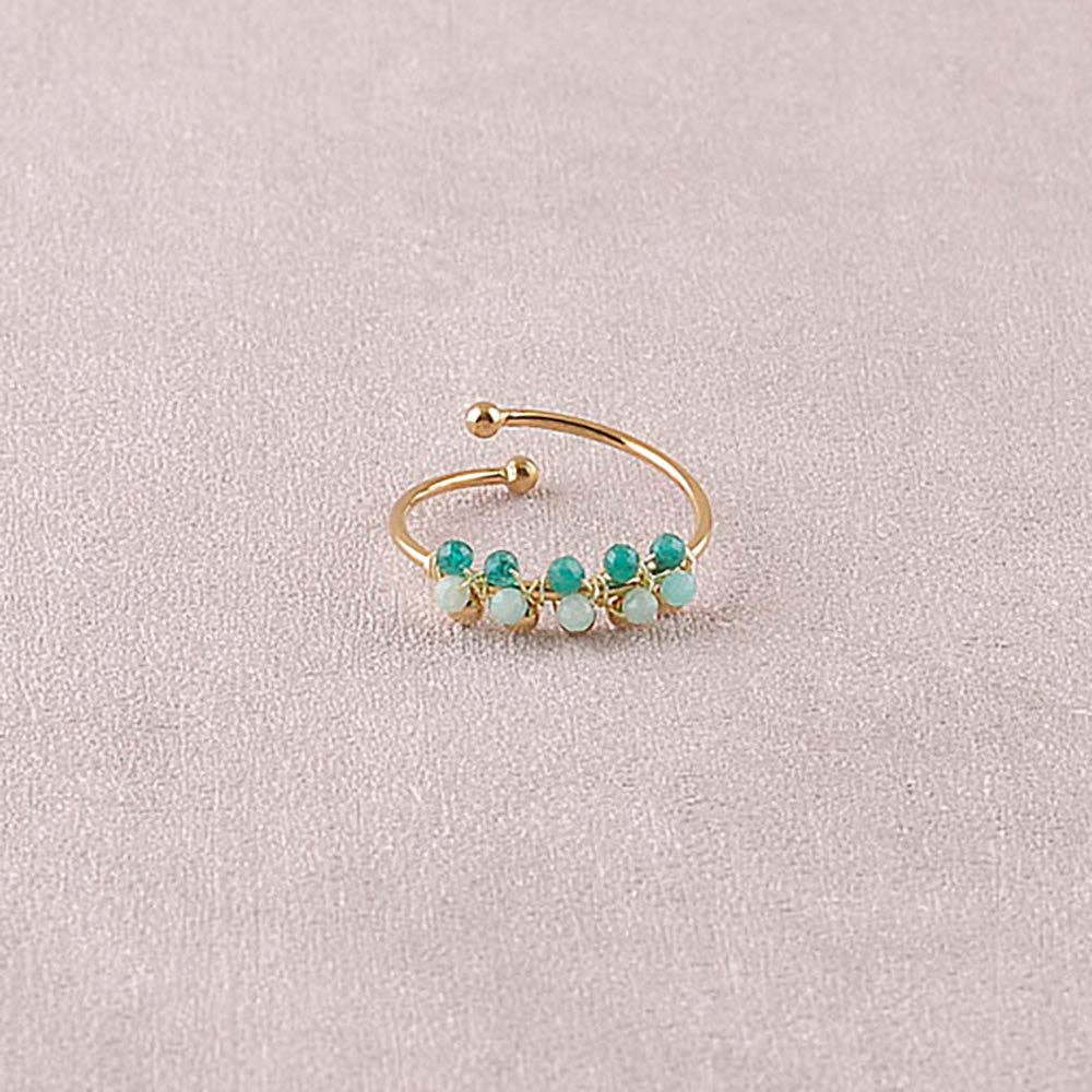 Virel Ring - round natural stones and beads: Gold / Green Agate
