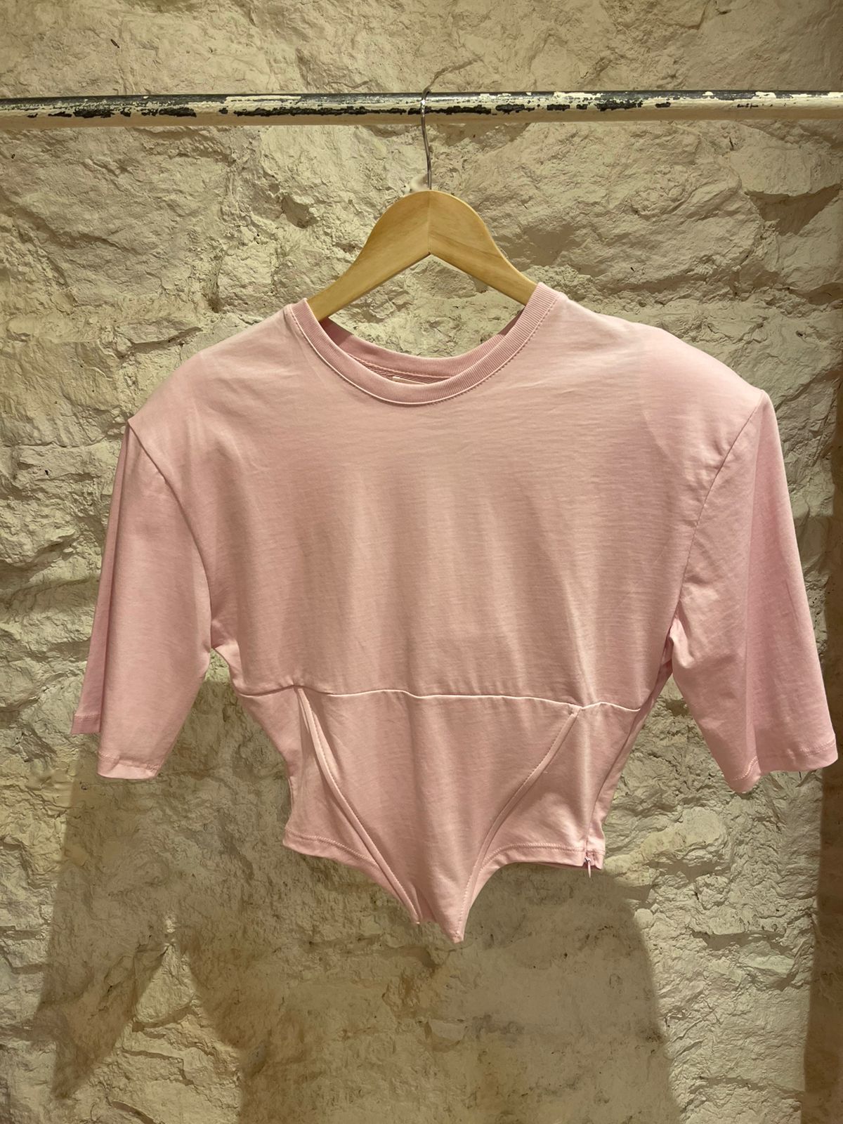 Crew Neck Corset Top with Short Sleeves