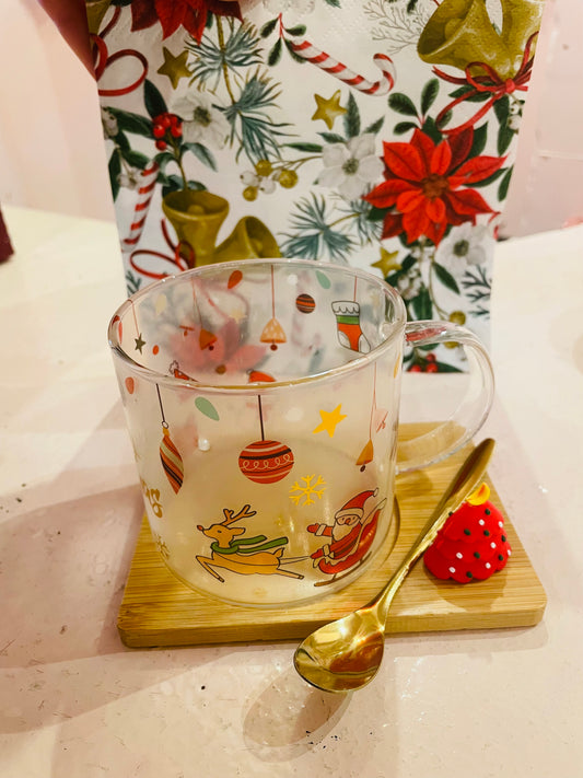 Glass Merry Christmas Mug Set
