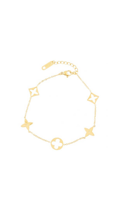 Gold Stainless Steel Bracelet with Mixed Cross Charms
