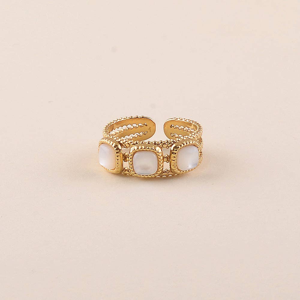 Ring - 3 natural square stones: Gold / TA / Aventurine Orange