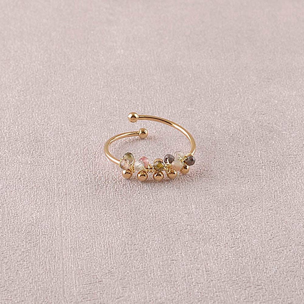 Virel Ring - round natural stones and beads: Gold / Green Agate
