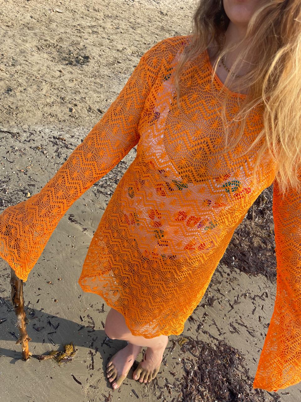 Sunset Crochet Open Back Mini Dress