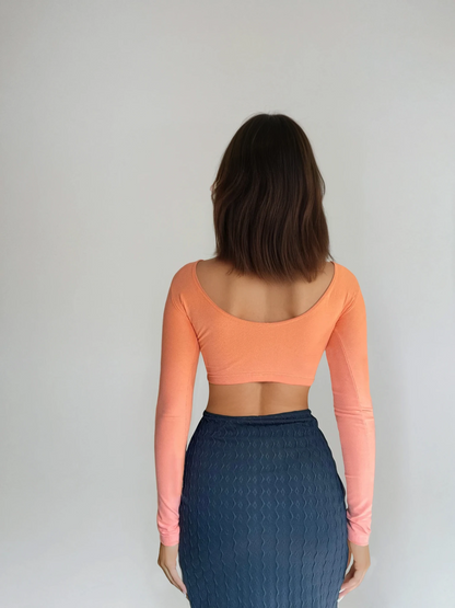 Long Sleeve Open Back Apricot Crop Top