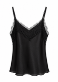 Black satin camisole showing the deeper lace panel at the back