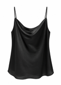 Black satin camisole with draped cowl neckline and fine shoulder straps