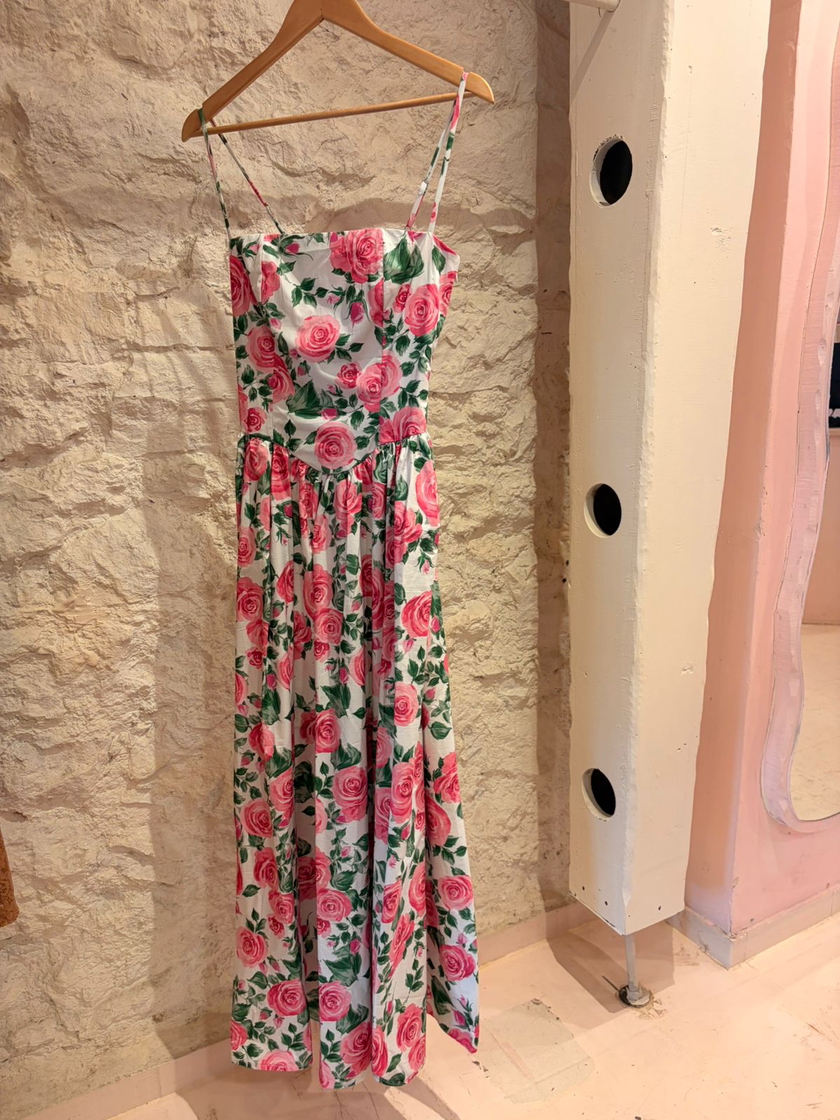 Long Floral Print Dress with Structured Bodice