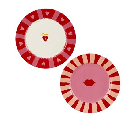 Red and Pink Plastic Plate Set (2 Designs) 27cm Diameter, H2.5cm