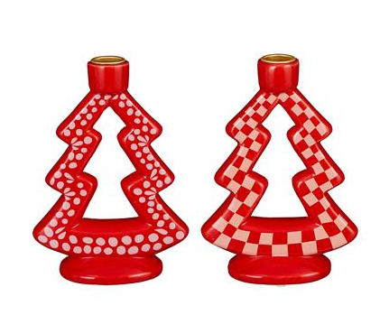 Red Checkered Ceramic Candle Holder 13x7x18.5cm