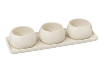 "NORA" Stoneware Serving Bowls Set of 3 on Base 9.5cm Diameter, H5cm