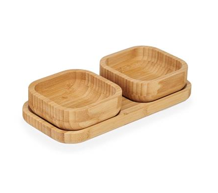 Bamboo Serving Bowl Set on Base (3 pcs) 23x11x4.5cm