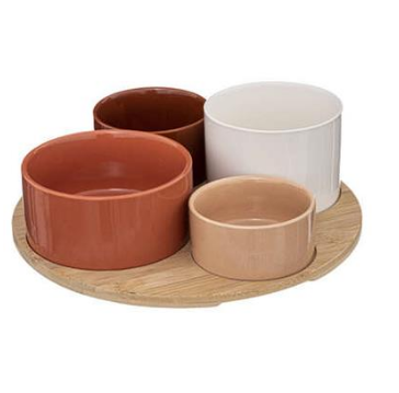 Serving Bowls Set of 4 on Bamboo Base 33cm