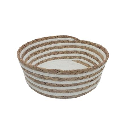 Natural Woven Striped White Basket/Tray 28x10.5cm