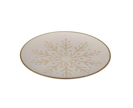 Beige Ceramic Plate Snowflake Design Φ26.5 H3 cm