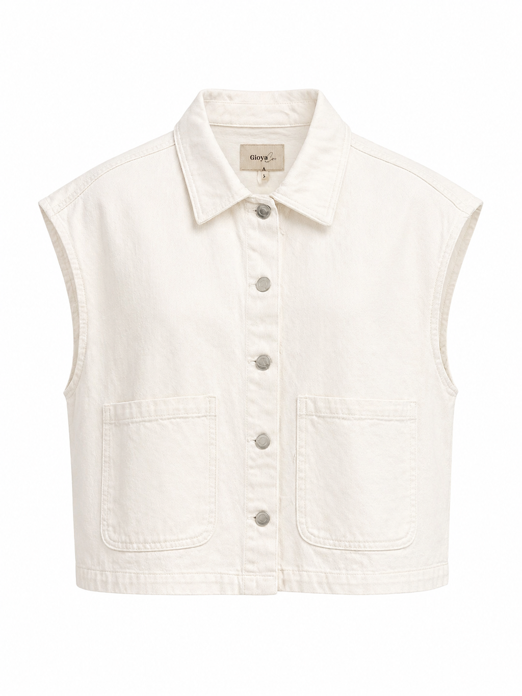 White Denim Sleeveless Vest with Pockets