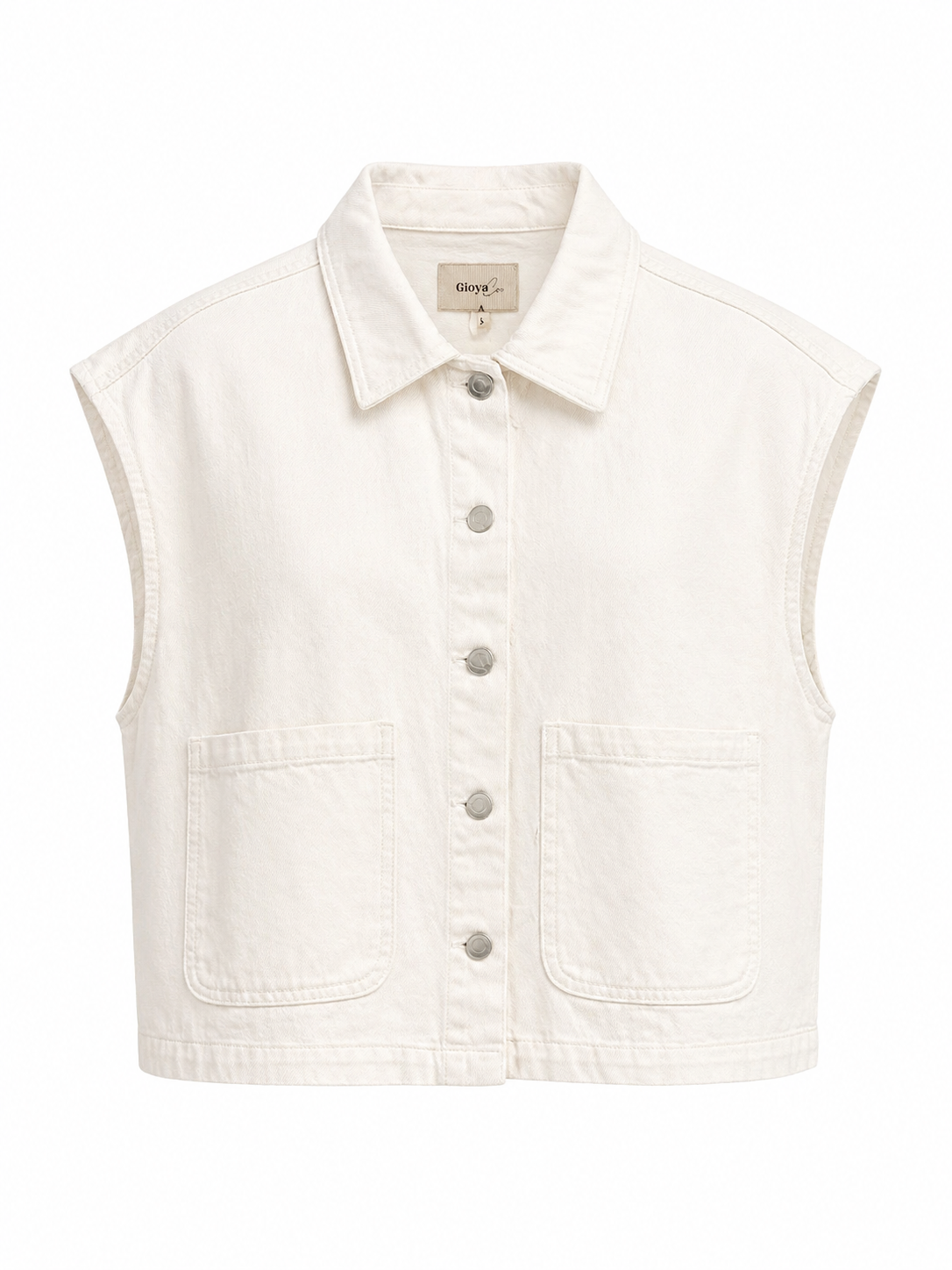 White Denim Sleeveless Vest with Pockets