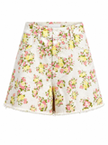 Floral Denim Shorts with Frayed Hem