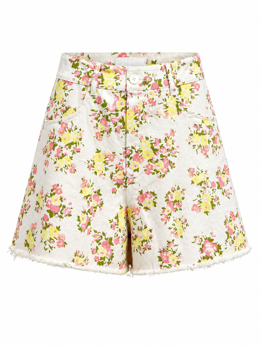 Floral Denim Shorts with Frayed Hem