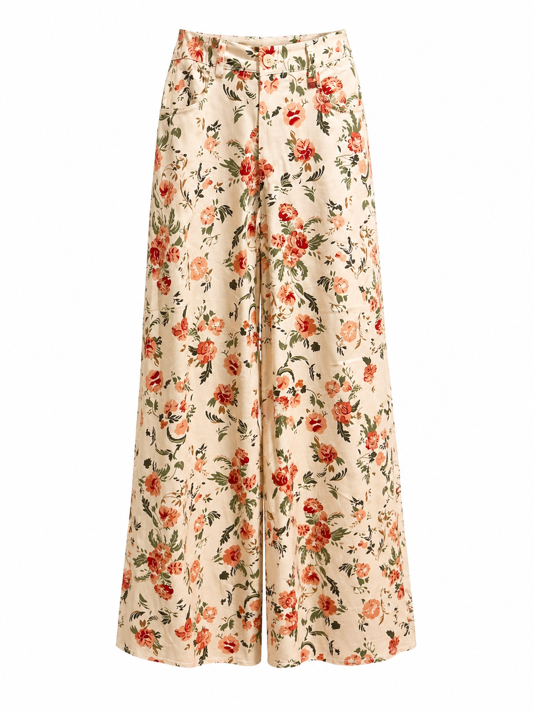 Floral Wide-Leg Denim Pants