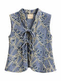 Embroidered Chambray Sleeveless Blouse Vest