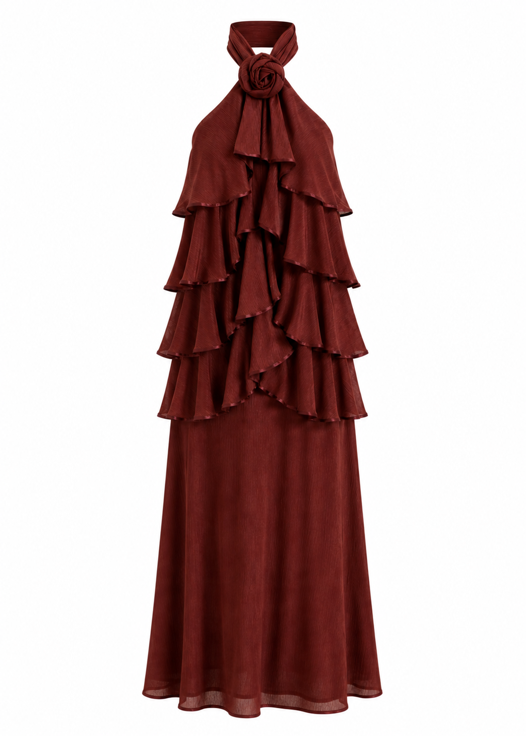 Ruffled Halter Dress – Burgundy