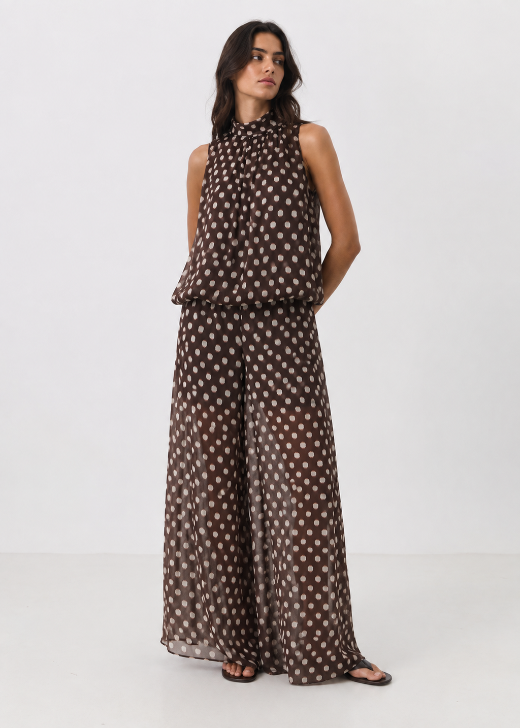 Polka Dot Bubble Hem Blouse – Chocolate
