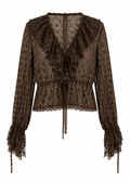 Sheer Ruffled Lace Blouse – Brown