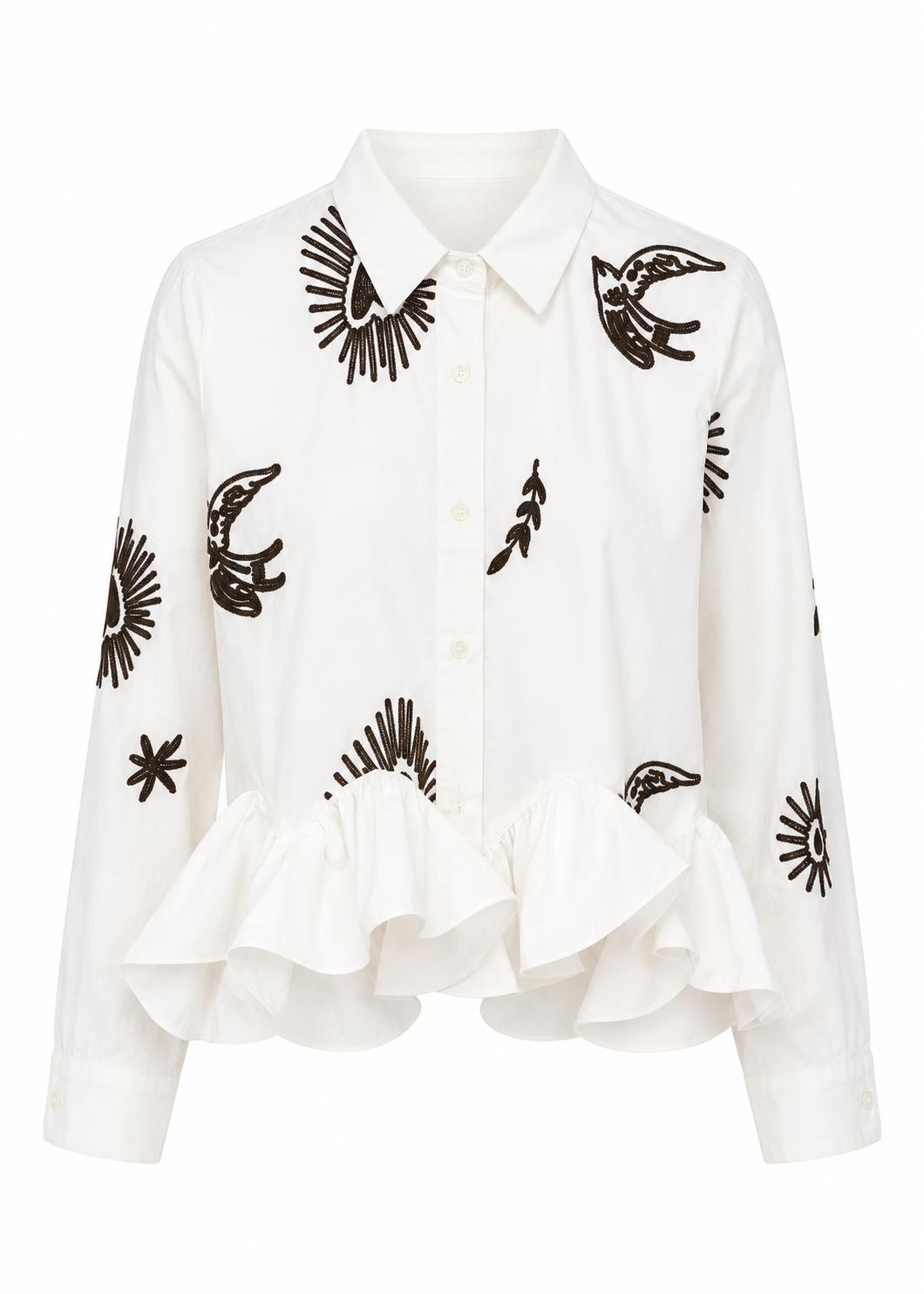 Embroidered Ruffled Blouse – White