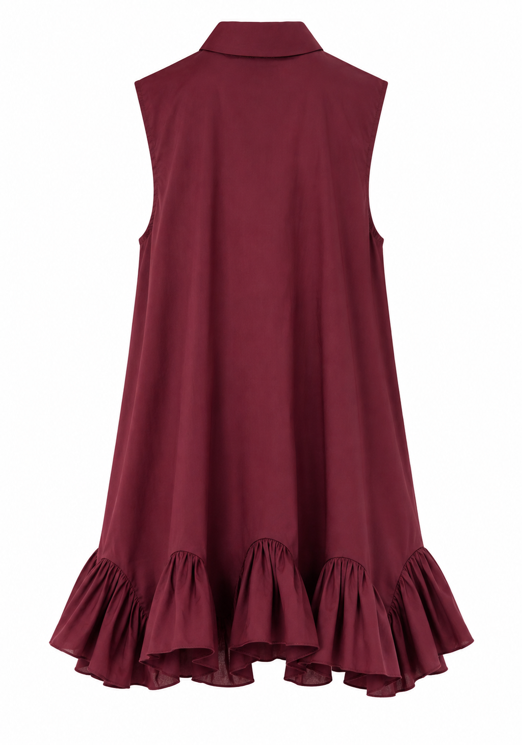 Sleeveless Shirt Dress with Ruffled Hem – Burgundy