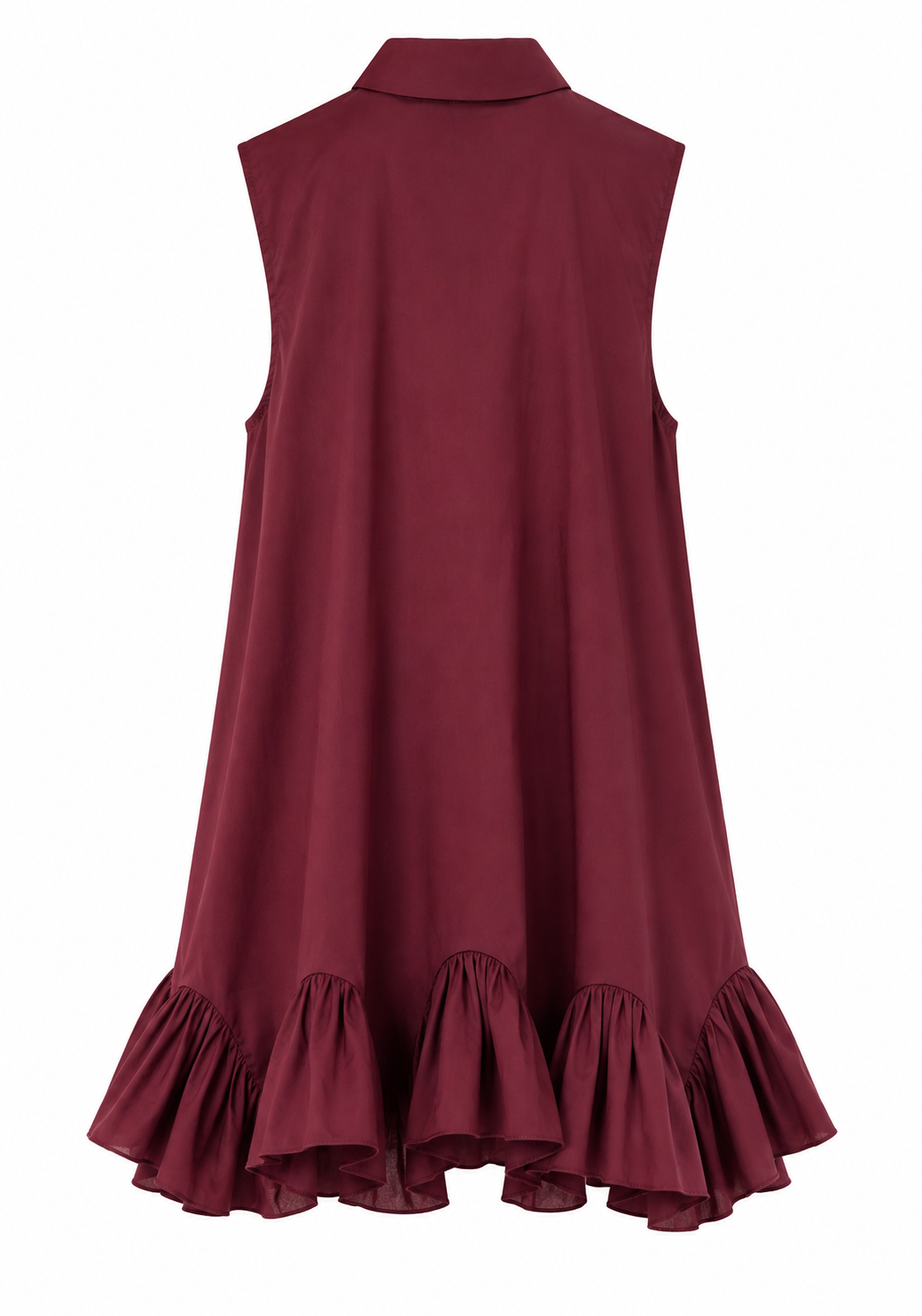 Sleeveless Shirt Dress with Ruffled Hem – Burgundy