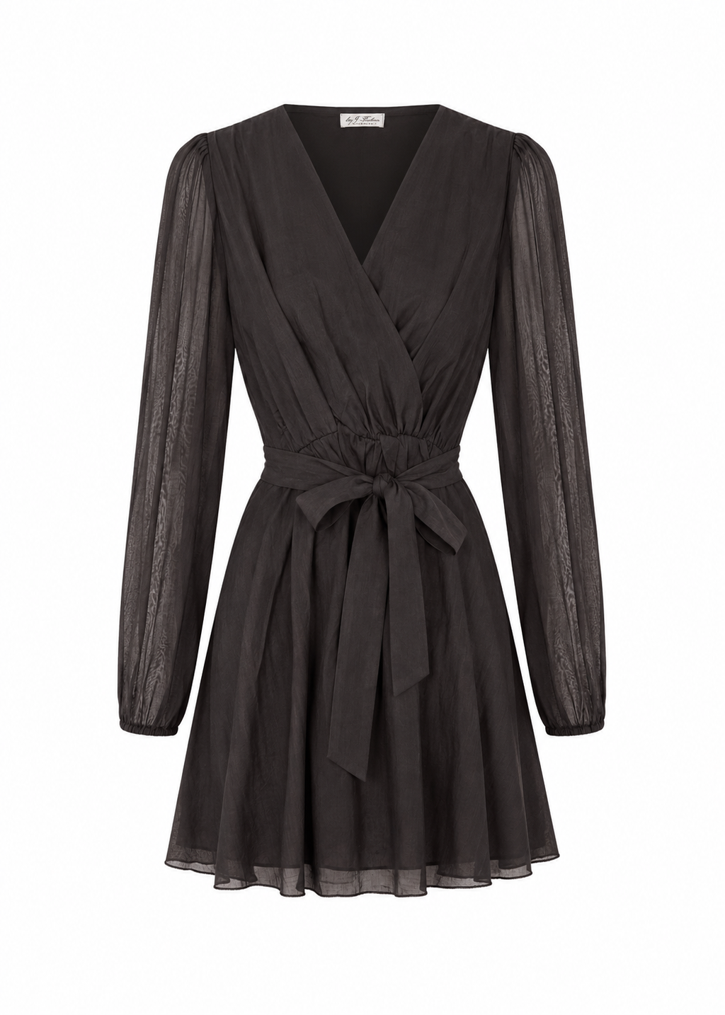 Sheer Wrap Mini Dress | Chocolate Brown