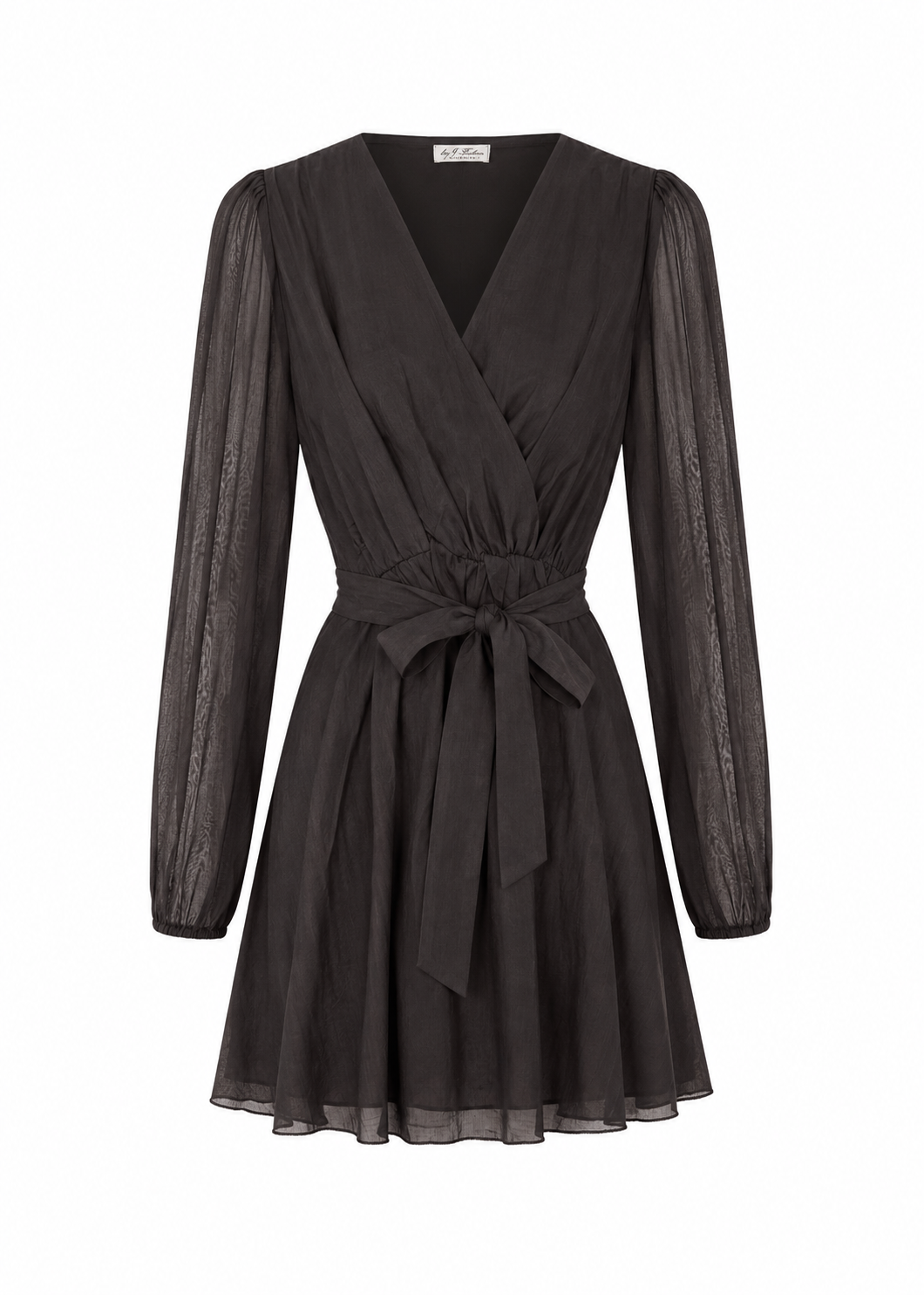 Sheer Wrap Mini Dress | Chocolate Brown