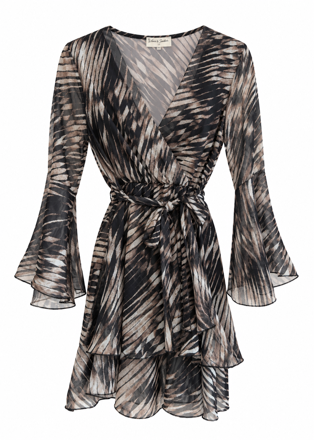 Zebra-Print Chiffon Wrap Mini Dress