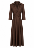 Cross-Front Midi Shirtdress | Chocolate Brown