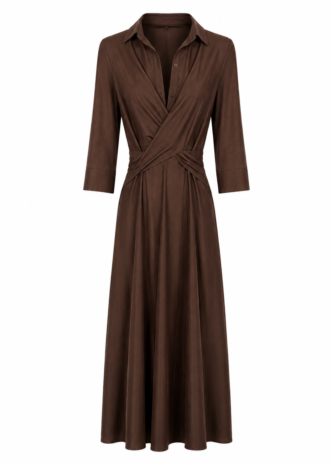 Cross-Front Midi Shirtdress | Chocolate Brown