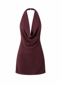 Cowl-Neck Satin Halter Mini Dress | Burgundy