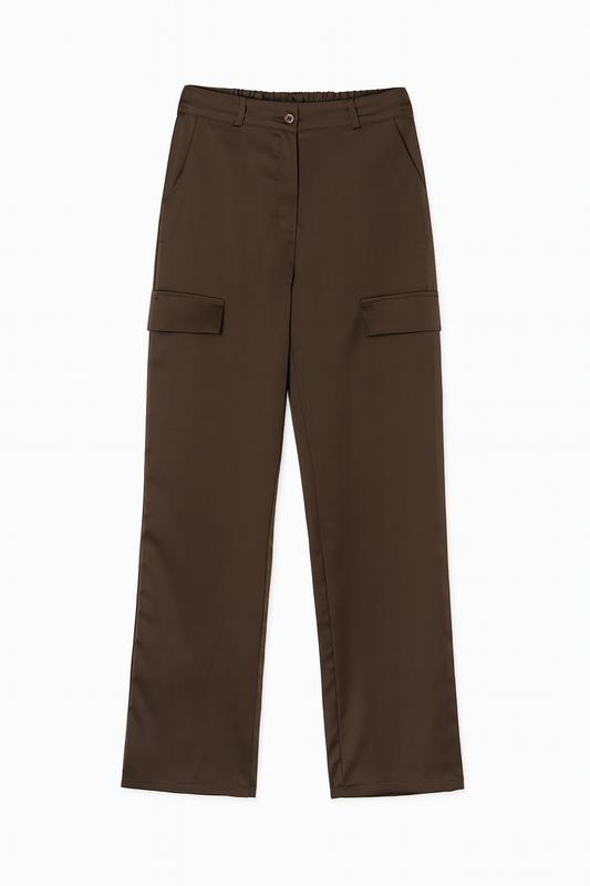 Brown Satin Cargo Pants