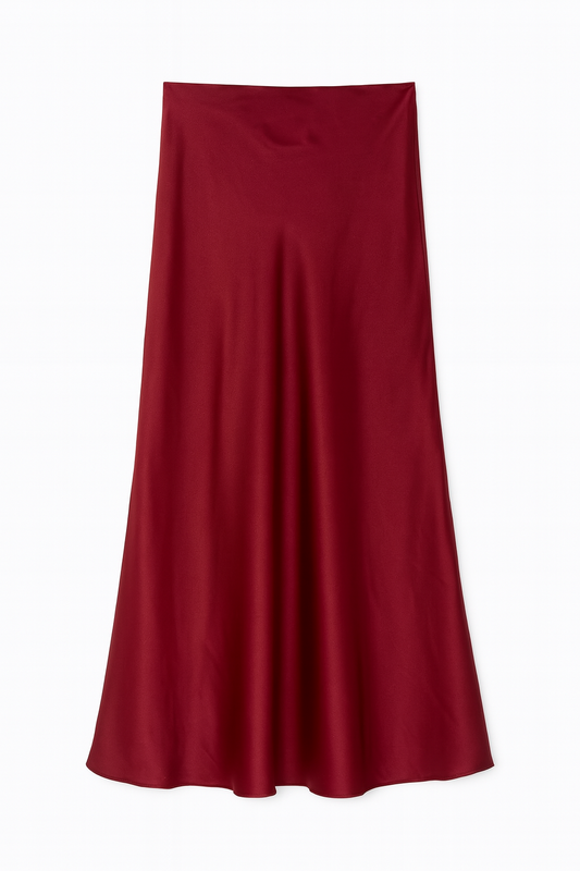Red Satin Midi Skirt