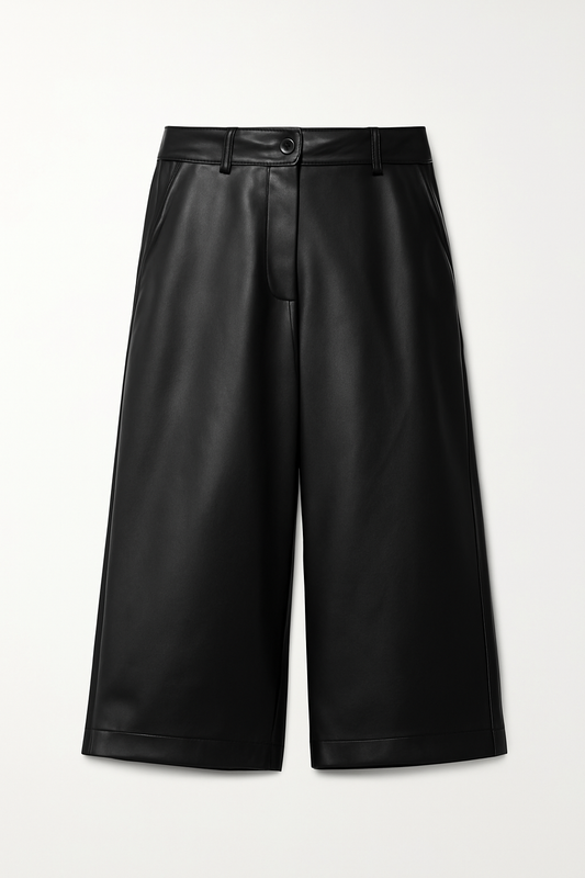 Black Faux Leather Culotte Pants