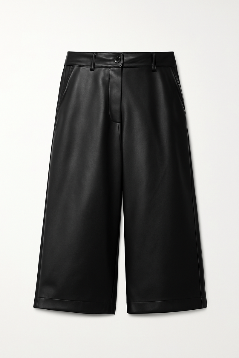 Black Faux Leather Culotte Pants