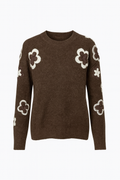 Embroidered Brown Knitwear Sweater