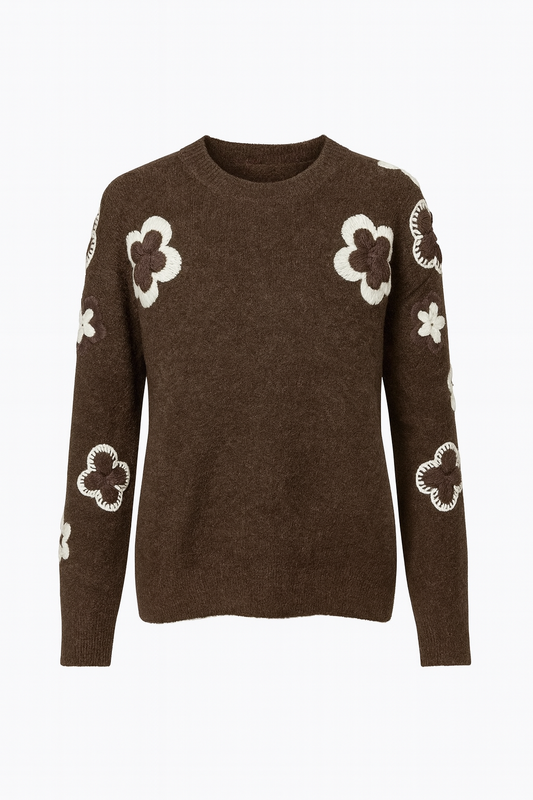 Embroidered Brown Knitwear Sweater