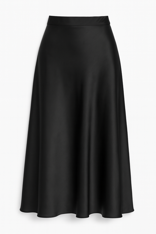 Black Satin Midi Skirt