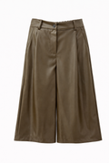 Brown Faux Leather Culotte Pants