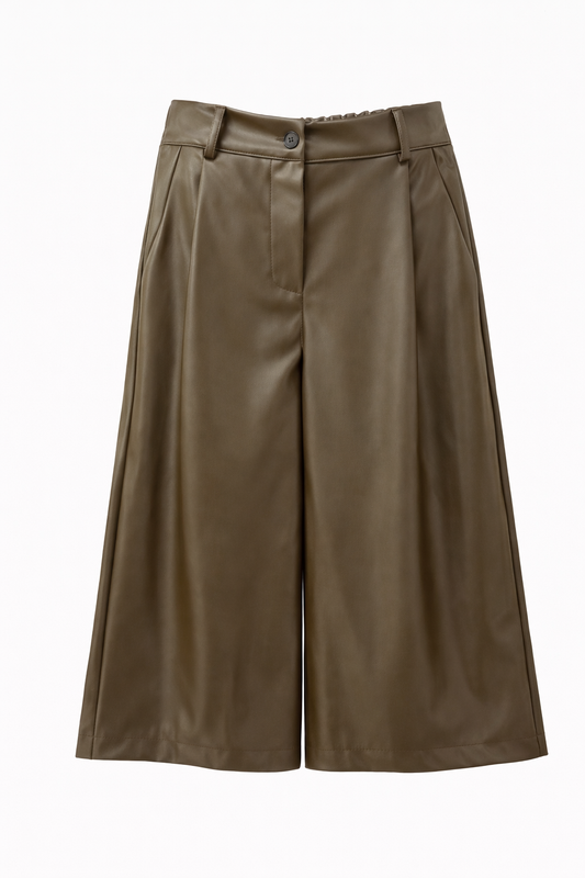 Brown Faux Leather Culotte Pants