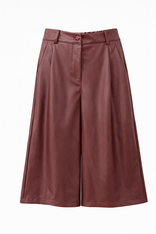 Wine Faux Leather Culotte Pants