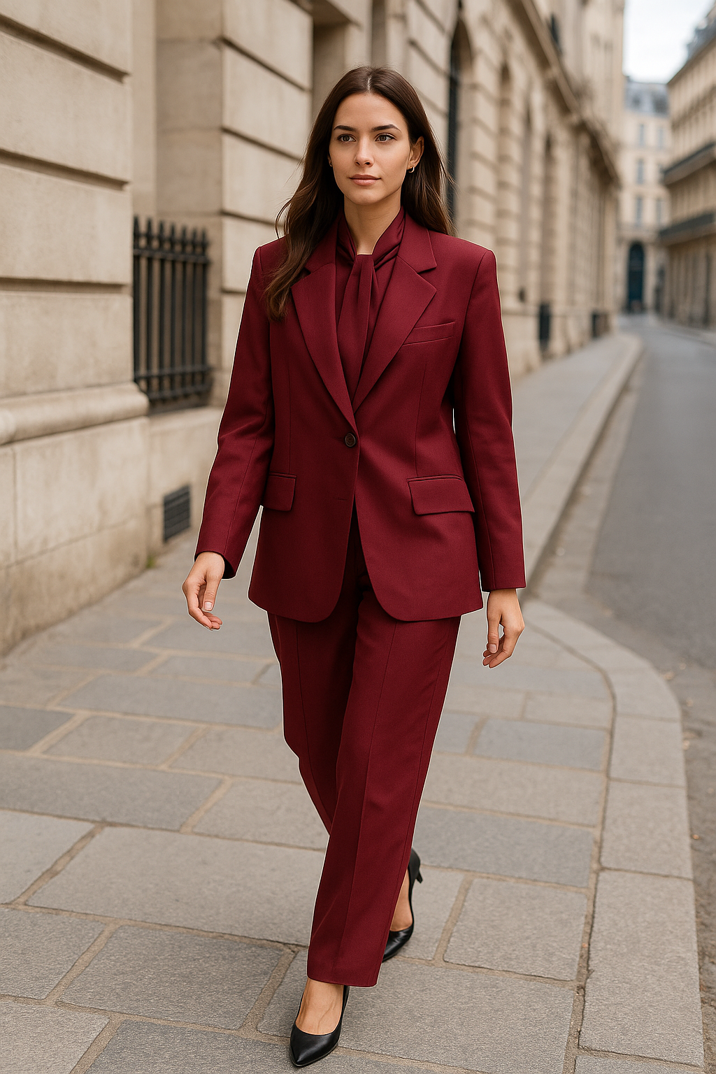 Burgundy Tailored Set with Belt