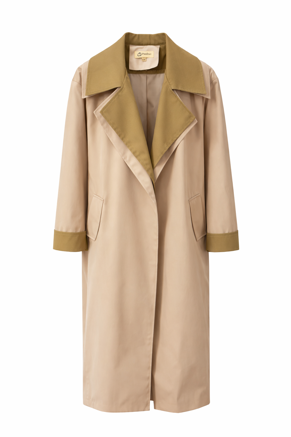 Beige Trench Coat with Olive Details