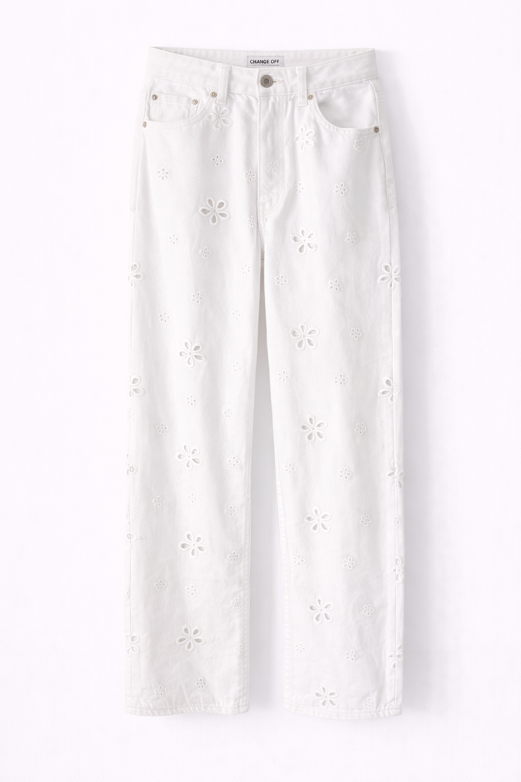 White Jeans with Floral Embroidery